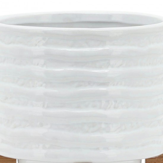 Ceramic 5" Planter On Stand, White Stripe