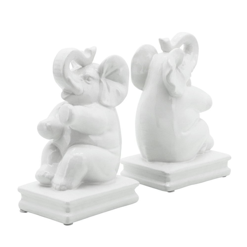 cer, S/2 7" Elephant Bookends, White