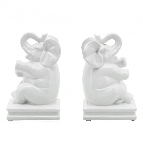 cer, S/2 7" Elephant Bookends, White