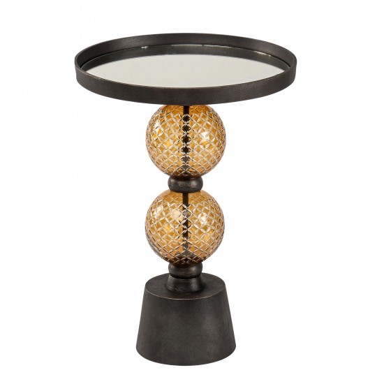 Metal, 22"h Orb Side Table, Mirror Top, Gld/blk