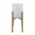 S/2 Ridged Planters In Wood Stand, White