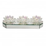 Glass 13" 3 Lotus Mirrored Candle Holder, Rainbow