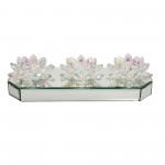 Glass 13" 3 Lotus Mirrored Candle Holder, Rainbow