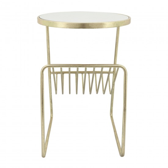 Metal, 26"h Mirrored Side Table/rack, Gold