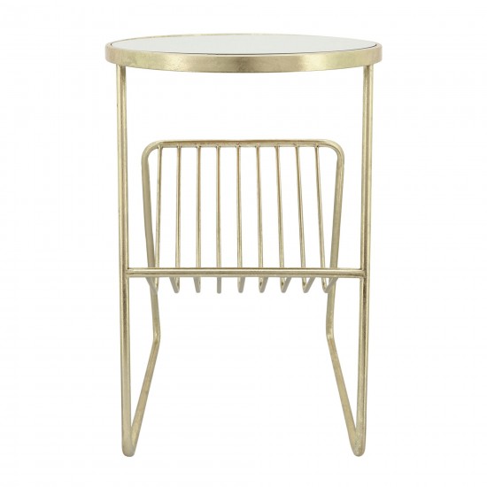 Metal, 26"h Mirrored Side Table/rack, Gold