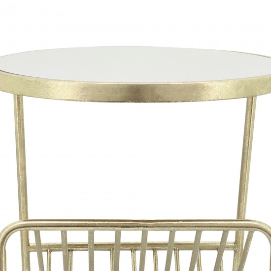 Metal, 26"h Mirrored Side Table/rack, Gold