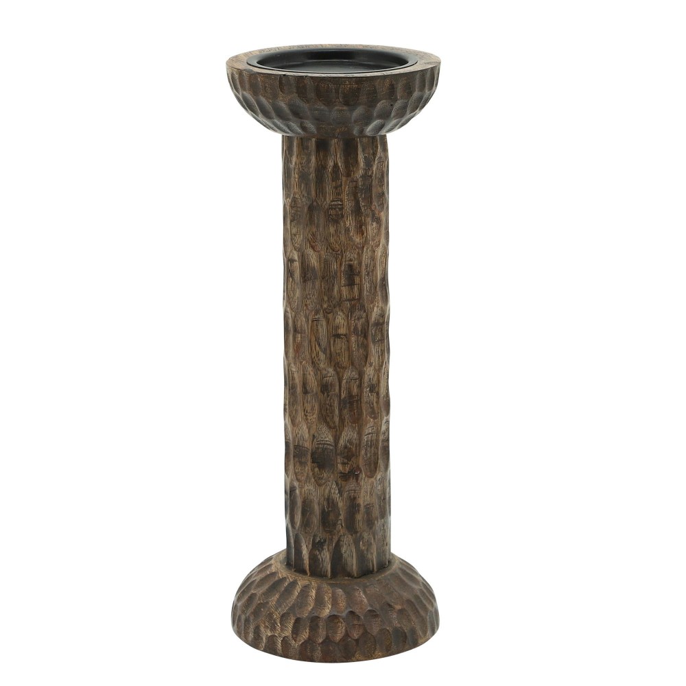 Wood, 12"h Hammered Candle Holder, Brown