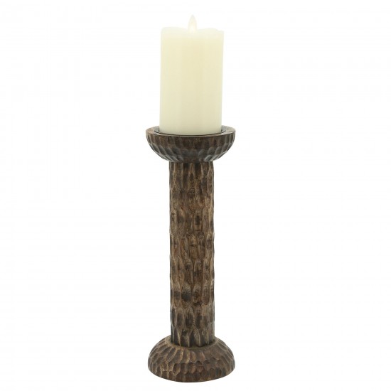 Wood, 12"h Hammered Candle Holder, Brown