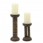 Wood, 12"h Hammered Candle Holder, Brown