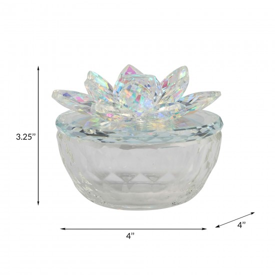 Glass Trinket Box Clear W/rainbow