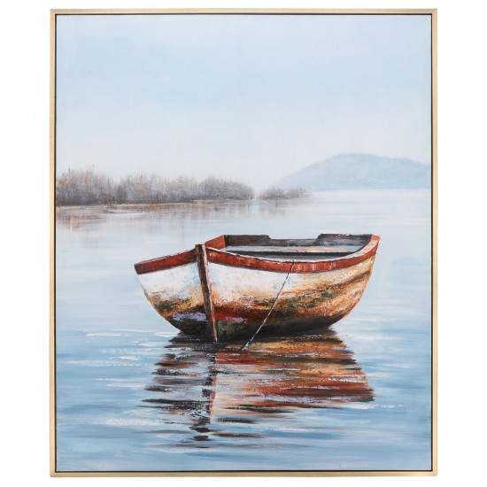 62x52 Handpainted Oil Canvas Boat, Multi