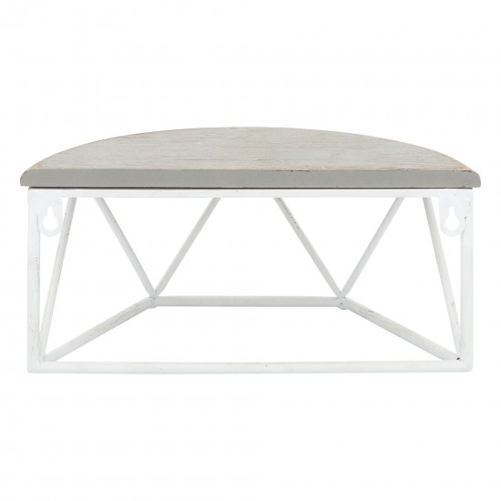 Wood/metal 12"l Demilune Wall Shelf, Wht/gry