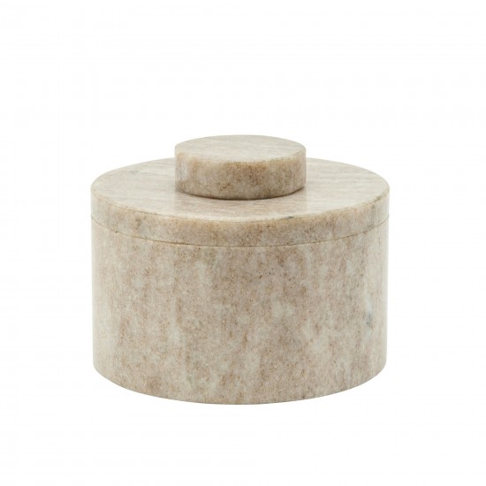 Marble 4" Round Box W/ Knob, Gray