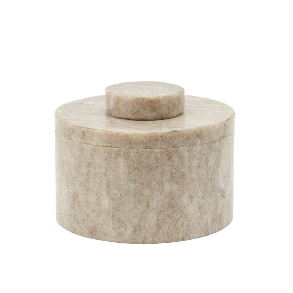 Marble 4" Round Box W/ Knob, Gray