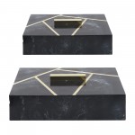 Resin, S/2 10/12" Boxes W/ Knob, Black/gold