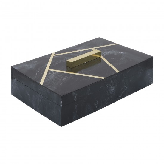 Resin, S/2 10/12" Boxes W/ Knob, Black/gold