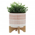 8" Aztec Planter W/ Wood Stand, Orange