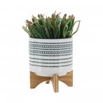 Cer, S/2 5/8" Planter On Standw/ Dots, Blue