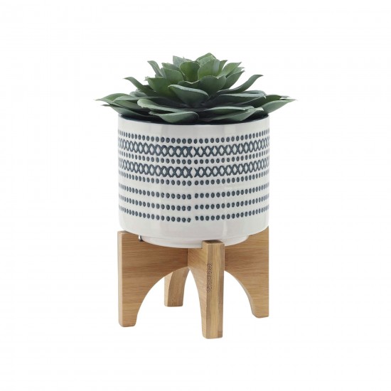 Cer, S/2 5/8" Planter On Standw/ Dots, Blue