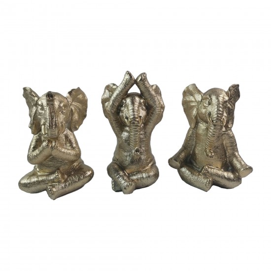 Resin, S/3, 8"h, Yoga Elephants, Gd