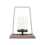 Metal, 11"h Hurricane W/ Wood Base, Black