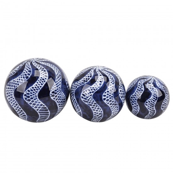 Cer, S/3 Swirly Orbs, 4/5/6" Blue