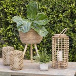 14" Wicker Planter W/ Legs, Natural