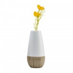 Cer, 9"h 2-tone Vase, Creme/white