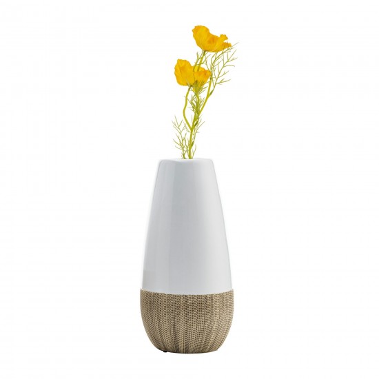 Cer, 9"h 2-tone Vase, Creme/white