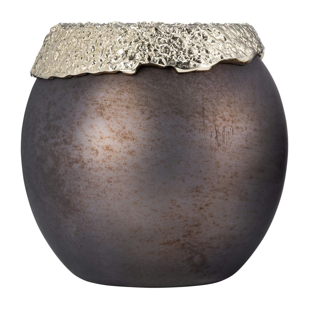 Glass,10",oval Hurricane,charred Coal/gold