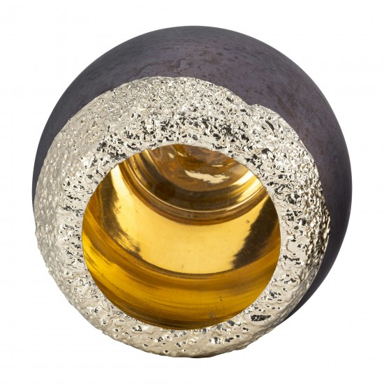 Glass,10",oval Hurricane,charred Coal/gold