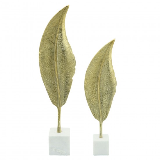 Metal, 28"h Leaf On Stand, Gold