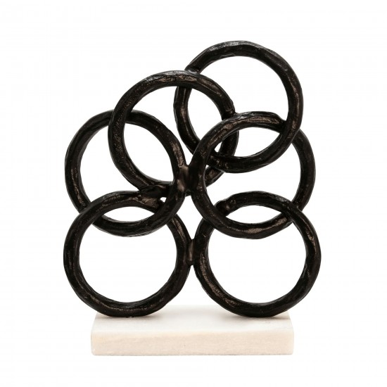 13" Metal Rings On Marble Base, Black