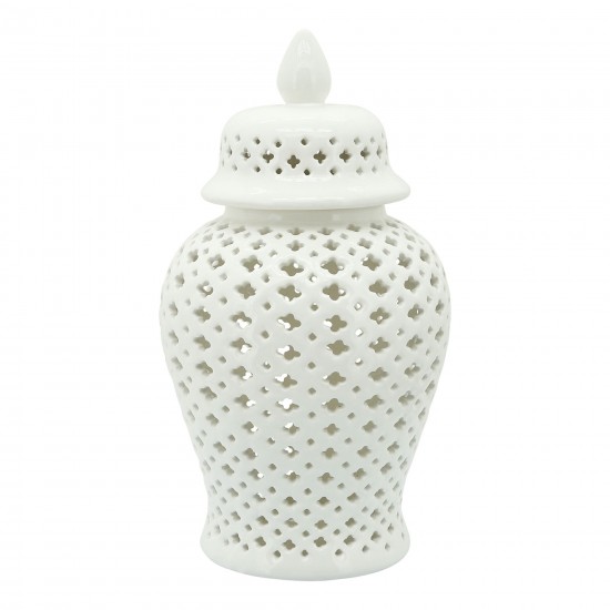 17" Cut-out Clover Temple Jar, White
