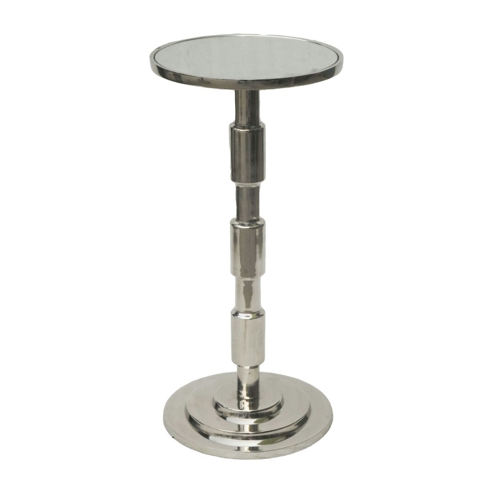 Metal, 10"dx21"h Side Table W/ Mirror Top, Silver Metal, 10"dx21"h Side Table W/ Mirror Top, Silver