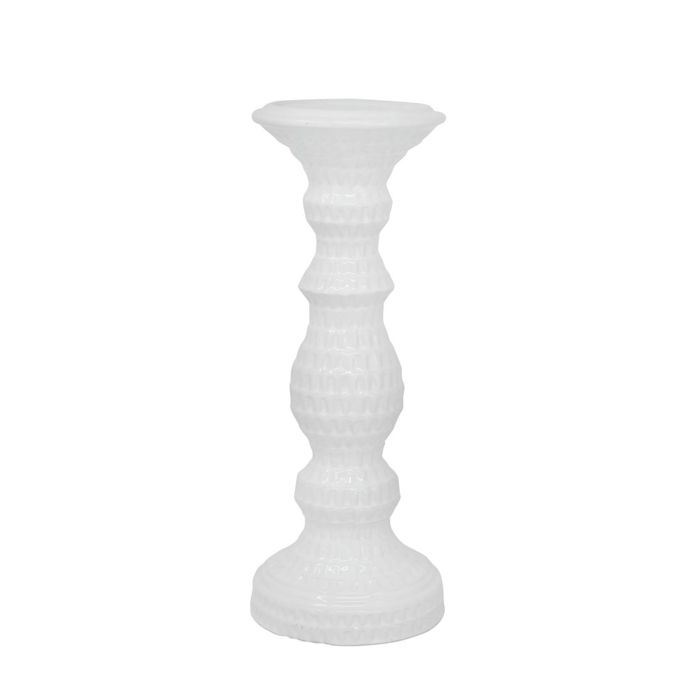 Dimpled White Candle Holder 12.25"