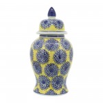 14" Temple Jar W/dalhia Flower,yellow/blue