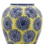 14" Temple Jar W/dalhia Flower,yellow/blue