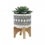 Cer, S/2 5/8" Aztec Planter On Wooden Stand, Gray