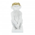 Res, 14" Monkey Figurine Flower Crown, Wht/gold