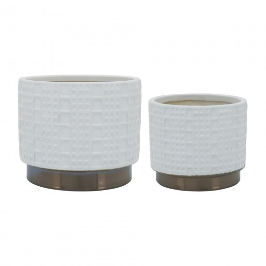 S/2 Mesh Metallic Planters 6/8", White