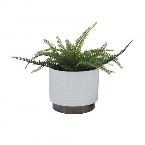 S/2 Mesh Metallic Planters 6/8", White