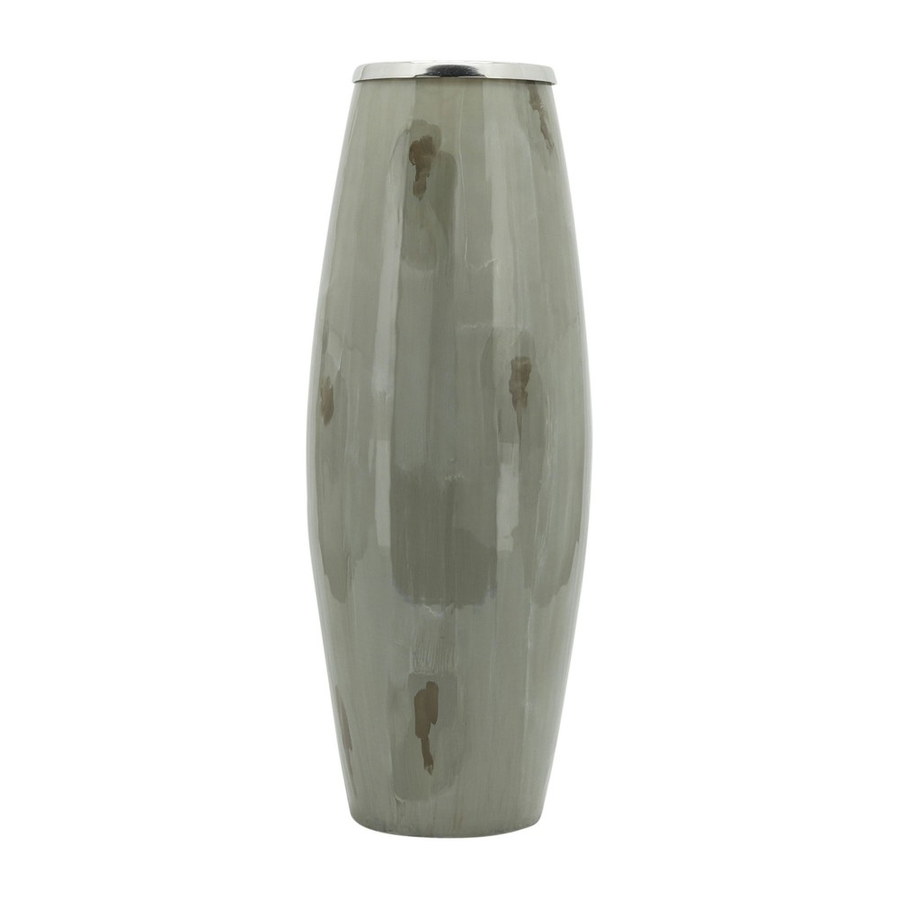 Glass, 24"h Vase W/ Metal Ring, Taupe