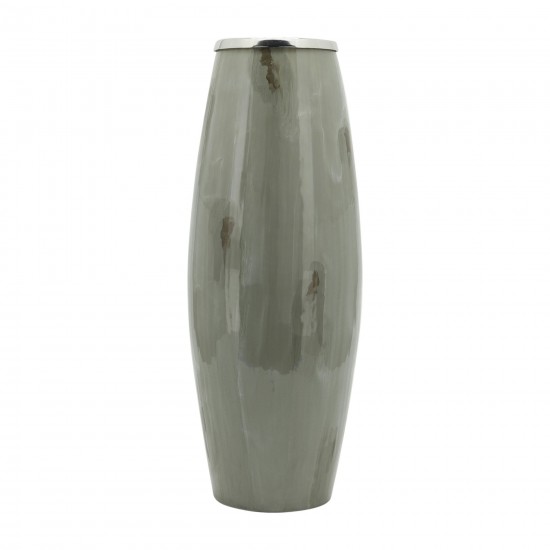 Glass, 24"h Vase W/ Metal Ring, Taupe