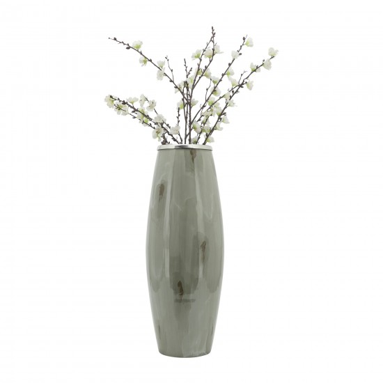 Glass, 24"h Vase W/ Metal Ring, Taupe