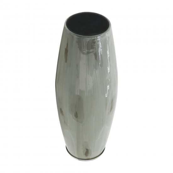 Glass, 24"h Vase W/ Metal Ring, Taupe