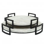 S/2 Round Wood Trays, Gray