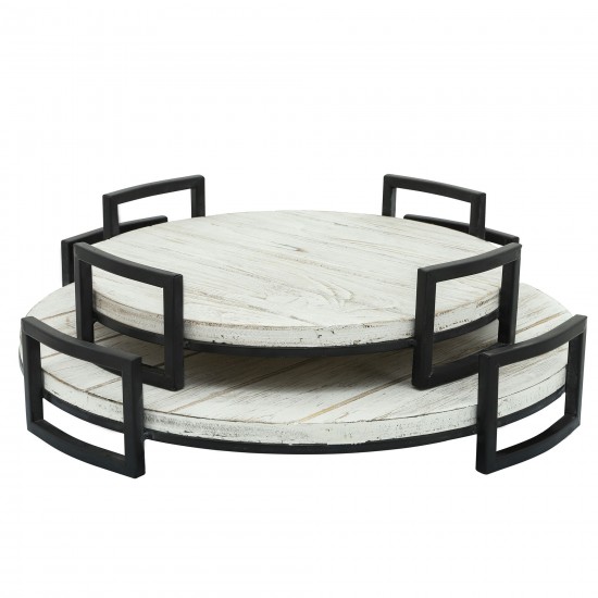 S/2 Round Wood Trays, Gray