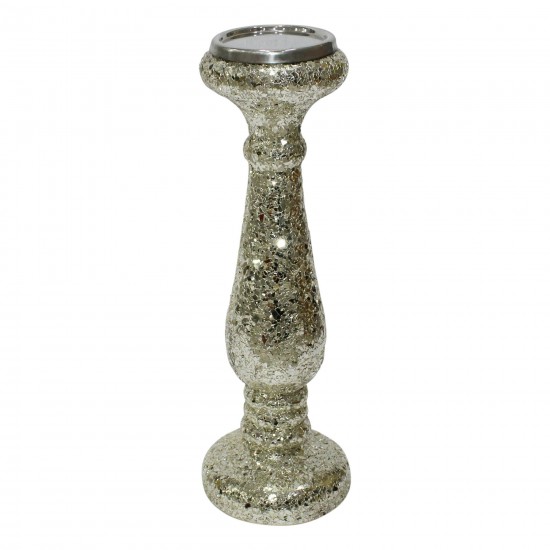 15" Silver Crackled Candle Holder