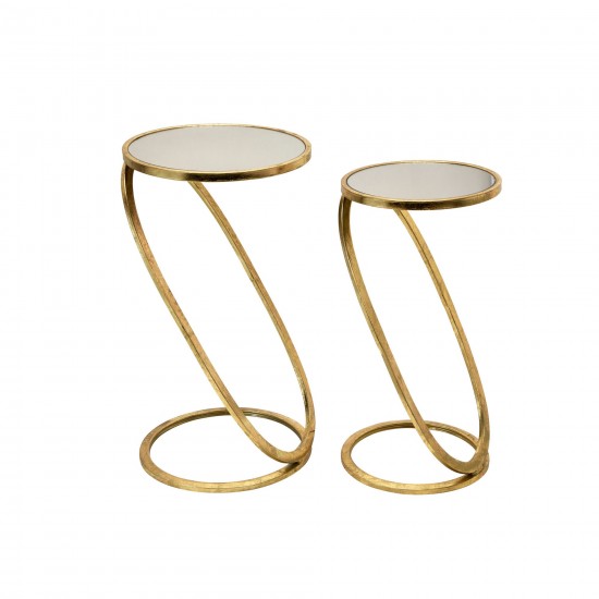 S/2 Gold Accent Tables, Mirror Top